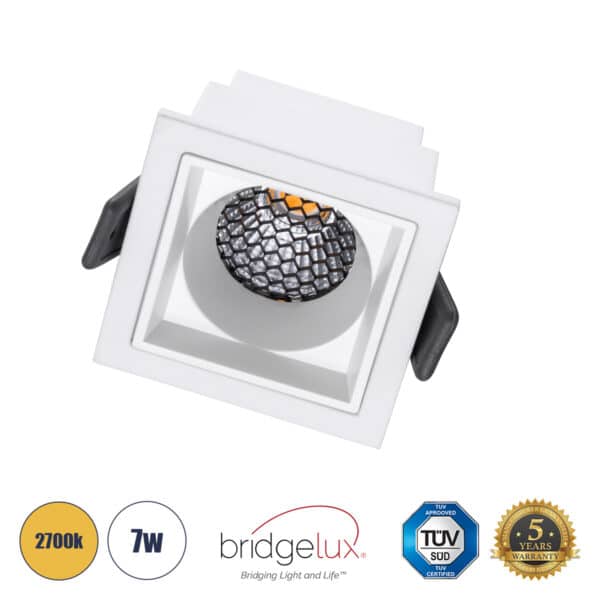 GloboStar® PLUTO-S 60267 Χωνευτό LED Spot Downlight TrimLess Μ6.4xΠ6.4cm 7W 875lm 38° AC 220-240V IP20 Μ6.4 x Π6.4 x Υ4.9cm - Τετράγωνο - Λευκό & Anti-Glare HoneyComb - Θερμό Λευκό 2700K - Bridgelux COB - 5 Years Warranty | 17,81 €