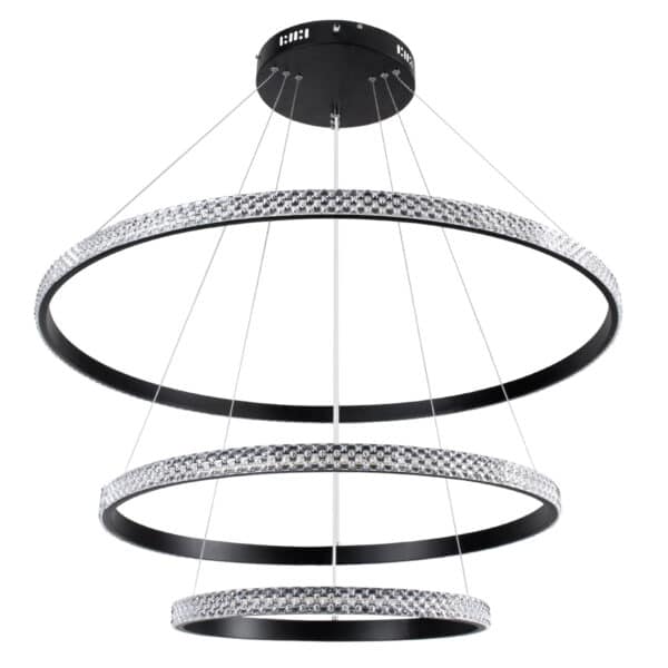 GloboStar® DIAMOND TRIO 61138 Κρεμαστό Φωτιστικό Δαχτυλίδι-Κύκλος LED CCT 120W 14723lm 360° AC 220-240V - Εναλλαγή Φωτισμού μέσω Τηλεχειριστηρίου All In One Ψυχρό 6000k+Φυσικό 4500k+Θερμό 2700k Dimmable Φ40+60+80cm - Μαύρο - 3 Years Warranty | 192,13 €