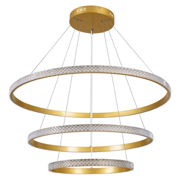 GloboStar® DIAMOND TRIO 61139-DECO Κρεμαστό Φωτιστικό Δαχτυλίδι-Κύκλος LED CCT 120W 14723lm 360° AC 220-240V - Εναλλαγή Φωτισμού μέσω Τηλεχειριστηρίου All In One Ψυχρό 6000k+Φυσικό 4500k+Θερμό 2700k Dimmable Φ40+60+80cm - Χρυσό Βούρτσας - 3 Years Warranty | 213,49 €