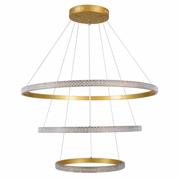 GloboStar® DIAMOND TRIO 61139-DECO Κρεμαστό Φωτιστικό Δαχτυλίδι-Κύκλος LED CCT 120W 14723lm 360° AC 220-240V - Εναλλαγή Φωτισμού μέσω Τηλεχειριστηρίου All In One Ψυχρό 6000k+Φυσικό 4500k+Θερμό 2700k Dimmable Φ40+60+80cm - Χρυσό Βούρτσας - 3 Years Warranty | 213,49 €