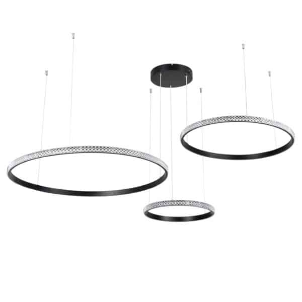 GloboStar® DIAMOND TRIO 61144 Κρεμαστό Φωτιστικό Δαχτυλίδι-Κύκλος LED CCT 120W 14723lm 360° AC 220-240V - Εναλλαγή Φωτισμού μέσω Τηλεχειριστηρίου All In One Ψυχρό 6000k+Φυσικό 4500k+Θερμό 2700k Dimmable Φ40+60+80cm - Μαύρο - 3 Years Warranty | 192,13 €