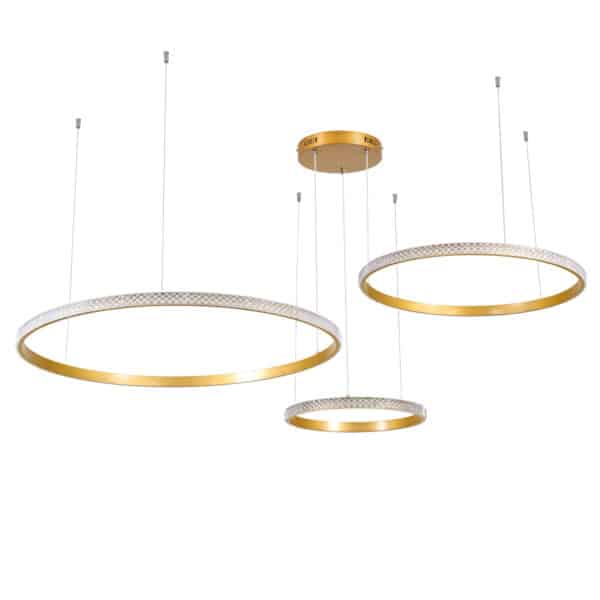 GloboStar® DIAMOND TRIO 61145 Κρεμαστό Φωτιστικό Δαχτυλίδι-Κύκλος LED CCT 120W 14723lm 360° AC 220-240V - Εναλλαγή Φωτισμού μέσω Τηλεχειριστηρίου All In One Ψυχρό 6000k+Φυσικό 4500k+Θερμό 2700k Dimmable Φ40+60+80cm - Χρυσό Βούρτσας - 3 Years Warranty | 213,49 €