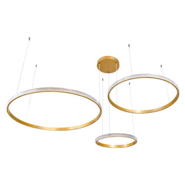 GloboStar® DIAMOND TRIO 61145 Κρεμαστό Φωτιστικό Δαχτυλίδι-Κύκλος LED CCT 120W 14723lm 360° AC 220-240V - Εναλλαγή Φωτισμού μέσω Τηλεχειριστηρίου All In One Ψυχρό 6000k+Φυσικό 4500k+Θερμό 2700k Dimmable Φ40+60+80cm - Χρυσό Βούρτσας - 3 Years Warranty | 213,49 €