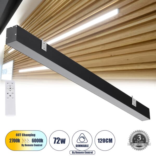 GloboStar® ORION 61030-W Γραμμικό Φωτιστικό Τοίχου - Απλίκα Linear LED CCT 72W 8600lm 120° AC 220-240V Μ120 x Π5.5 x Υ7cm - Εναλλαγή Φωτισμού μέσω Τηλεχειριστηρίου All In One Ψυχρό 6000k+Φυσικό 4500k+Θερμό 2700k Dimmable - Μαύρο - 3 Years Warranty | 91,41 €