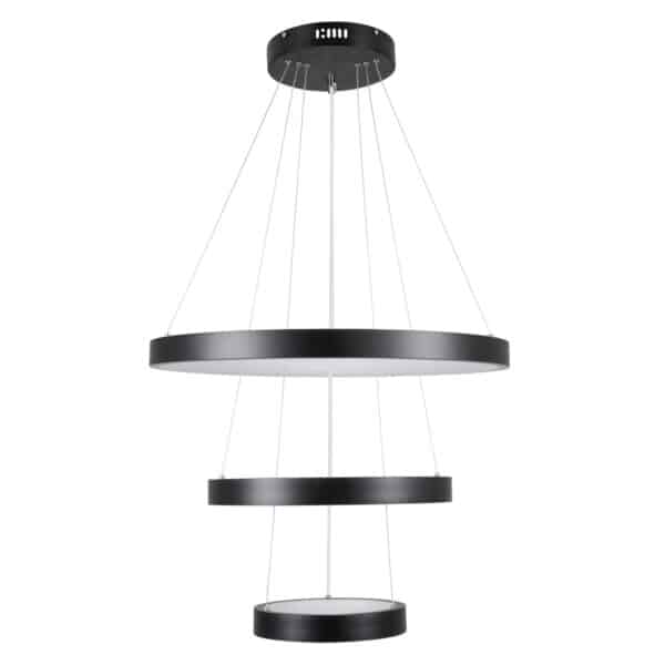 GloboStar® NEMESIS TRIO 61167-DECO Κρεμαστό Φωτιστικό Δαχτυλίδι-Κύκλος LED CCT 100W 12123lm 360° AC 220-240V - Εναλλαγή Φωτισμού μέσω Τηλεχειριστηρίου All In One Ψυχρό 6000k+Φυσικό 4500k+Θερμό 2700k Dimmable Φ25+40+60cm - Μαύρο - 3 Years Warranty | 179,80 €