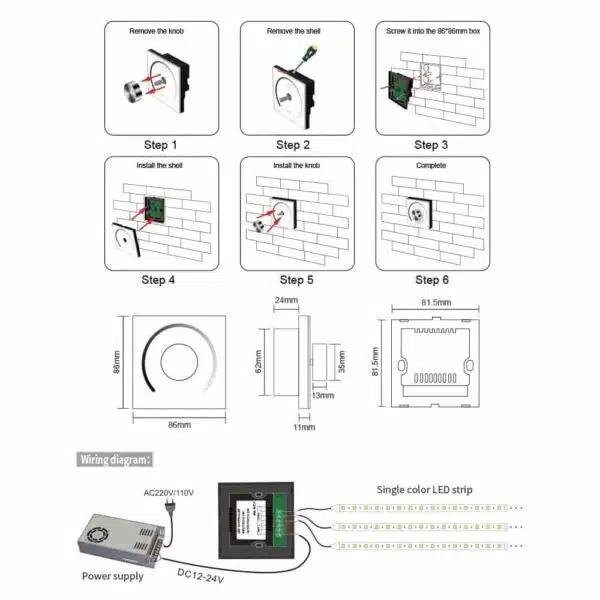 LED Digital Dimmer Τοίχου 144W 3