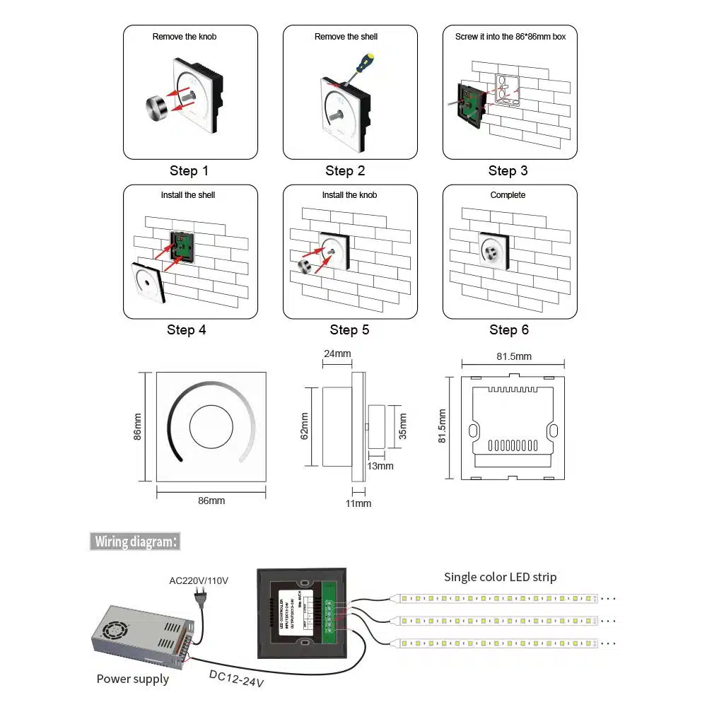 LED Digital Dimmer Τοίχου 144W 3