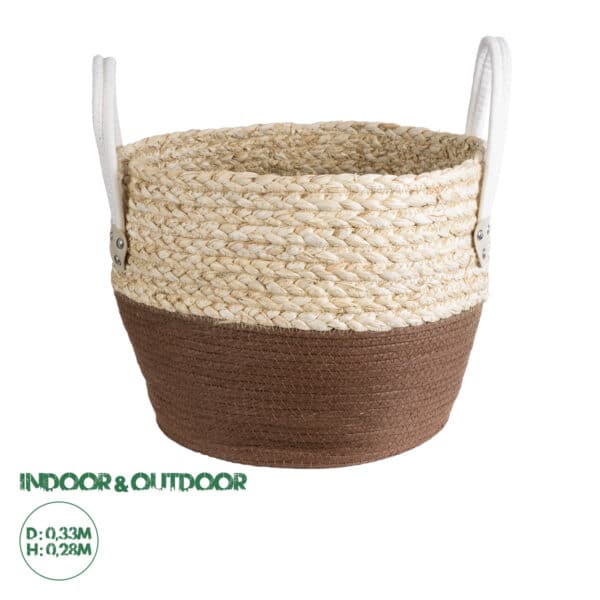 GloboStar® Artificial Garden CAROLINA 20580 Διακοσμητικό Πλεκτό Κασπώ Γλάστρα - Flower Pot Μπεζ με Καφέ και Λευκό Φ33 x Υ28cm | 26,90 €