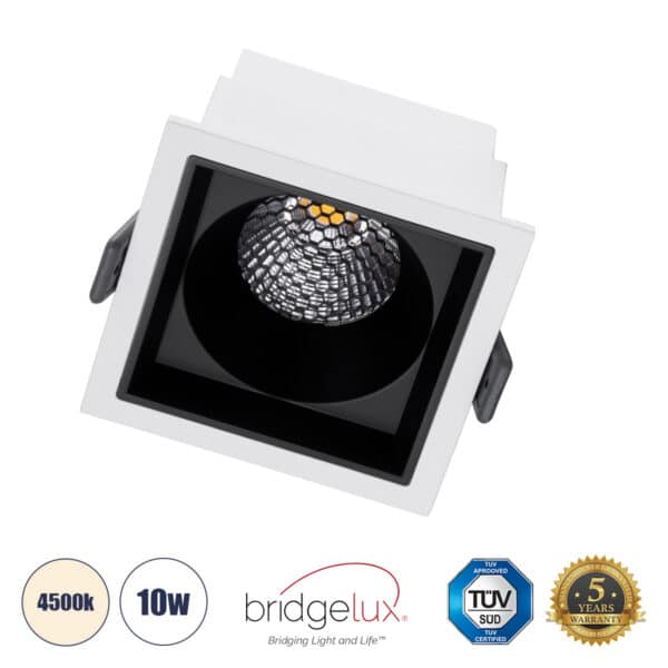 GloboStar® PLUTO-M 60270 Χωνευτό LED Spot Downlight TrimLess Μ8.4xΠ8.4cm 10W 1300lm 38° AC 220-240V IP20 Μ8.4 x Π8.4 x Υ5.9cm - Τετράγωνο - Λευκό με Μαύρο Κάτοπτρο & Anti-Glare HoneyComb - Φυσικό Λευκό 4500K - Bridgelux COB - 5 Years Warranty | 20,40 €