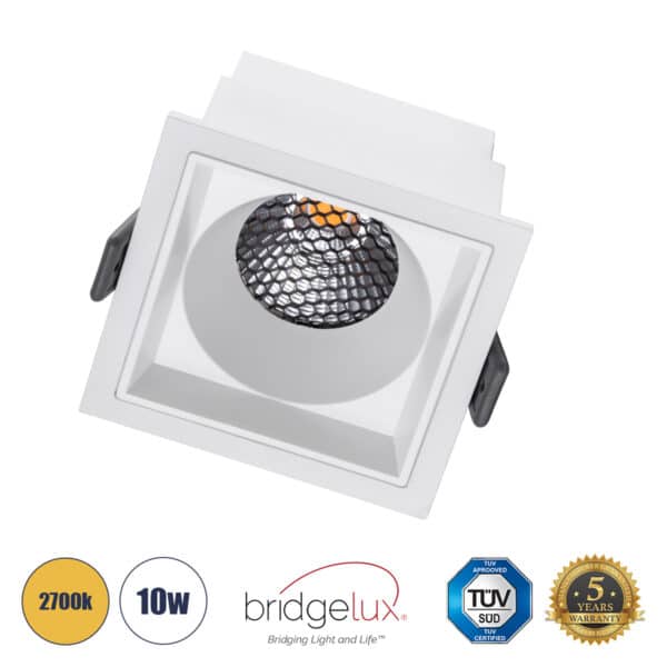 GloboStar® PLUTO-M 60273 Χωνευτό LED Spot Downlight TrimLess Μ8.4xΠ8.4cm 10W 1250lm 38° AC 220-240V IP20 Μ8.4 x Π8.4 x Υ5.9cm - Τετράγωνο - Λευκό & Anti-Glare HoneyComb - Θερμό Λευκό 2700K - Bridgelux COB - 5 Years Warranty | 20,40 €