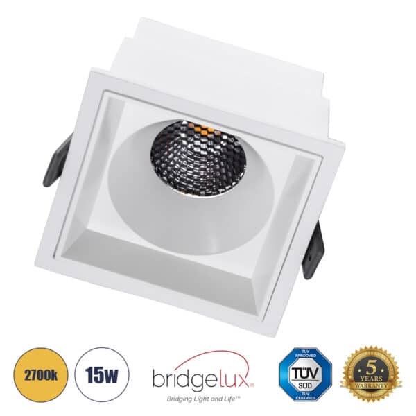 GloboStar® PLUTO-B 60279 Χωνευτό LED Spot Downlight TrimLess Μ10.4xΠ10.4cm 15W 1875lm 38° AC 220-240V IP20 Μ10.4 x Π10.4 x Υ6.5cm - Τετράγωνο - Λευκό & Anti-Glare HoneyComb - Θερμό Λευκό 2700K - Bridgelux COB - 5 Years Warranty | 26,02 €