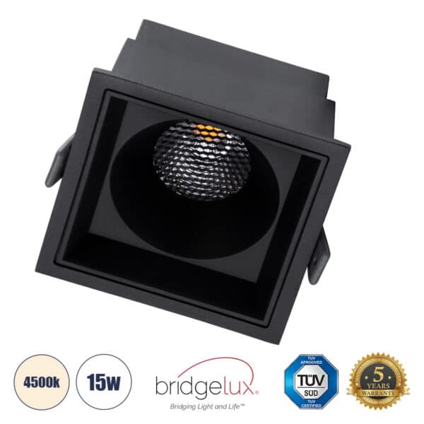 GloboStar® PLUTO-B 60280 Χωνευτό LED Spot Downlight TrimLess Μ10.4xΠ10.4cm 15W 1950lm 38° AC 220-240V IP20 Μ10.4 x Π10.4 x Υ6.5cm - Τετράγωνο - Μαύρο & Anti-Glare HoneyComb - Φυσικό Λευκό 4500K - Bridgelux COB - 5 Years Warranty | 26,02 €