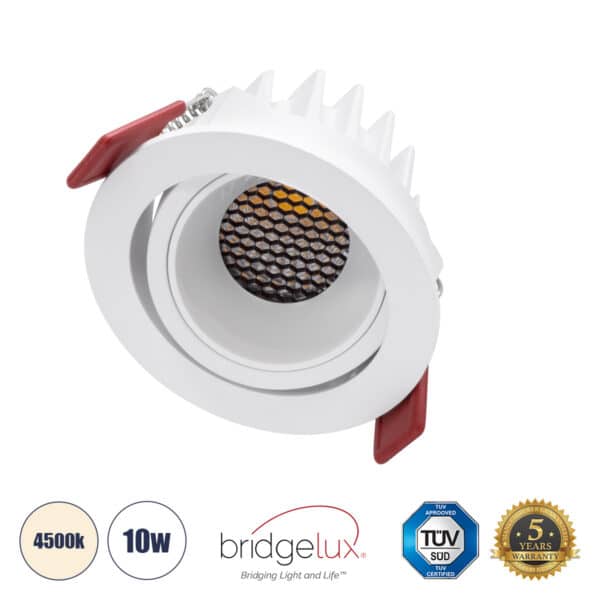 GloboStar® LEO-R 60284 Χωνευτό LED Spot Downlight TrimLess Φ8.5cm 10W 1300lm 38° AC 220-240V IP20 Φ8.5 x Υ6.6cm - Στρόγγυλο - Κινούμενο - Λευκό & Anti-Glare HoneyComb - Φυσικό Λευκό 4500K - Bridgelux COB - 5 Years Warranty | 29,03 €