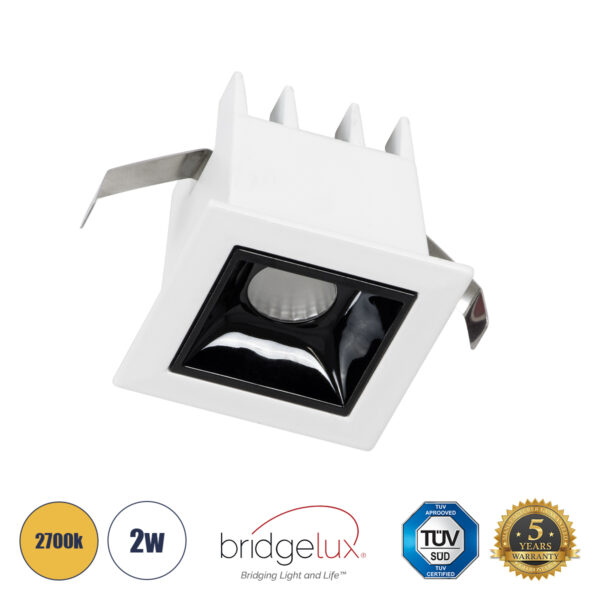 GloboStar® LUMINAR SUPERIOR 60315 Χωνευτό LED Spot Downlight TrimLess 2W 270lm 36° AC 220-240V IP20 Μ4.3 x Π4.3 x Υ4.5cm - Λευκό με Μαύρο Κάτοπτρο - Θερμό Λευκό 2700K - Bridgelux High Lumen Chip Gen2 - TÜV Certified Driver - 5 Years Warranty | 13,67 €