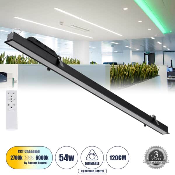 GloboStar® LUCA 61032 Γραμμικό Χωνευτό Φωτιστικό Linear LED CCT 54W 6500lm 120° AC 220-240V Μ121.5 x Π5 x Υ4cm - Εναλλαγή Φωτισμού μέσω Τηλεχειριστηρίου All In One Ψυχρό 6000k+Φυσικό 4500k+Θερμό 2700k Dimmable - Μαύρο - 3 Years Warranty | 67,37 €