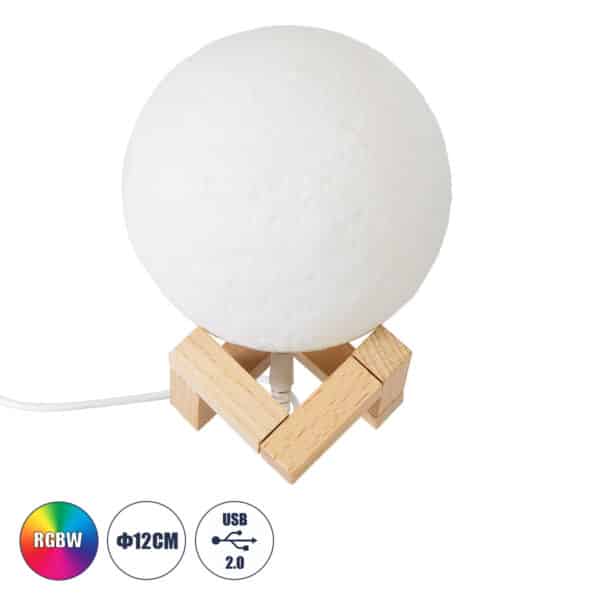 GloboStar® MOON 79606 Μοντέρνο Επιτραπέζιο Φωτιστικό Πορτατίφ LED 2W 120lm 360° DC 5V - Εναλλαγή Φωτισμού μέσω Τηλεχειριστηρίου - Dimmable - RGBW - Φ12 x Υ15 - Λευκό | 10,32 €