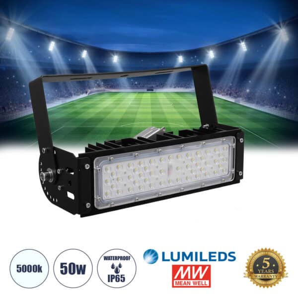 GloboStar® GOLIATH 90100-1 LED Προβολέας Γηπέδου - Φωτιστικό Tunnel 50W 8000LM 75°*135° AC 100-277V IP65 Μ32 x Π12 x Υ9cm Ψυχρό Λευκό 5000K - MeanWell Driver & LumiLEDs Chip - 5 Χρόνια Εγγύηση | 104,57 €