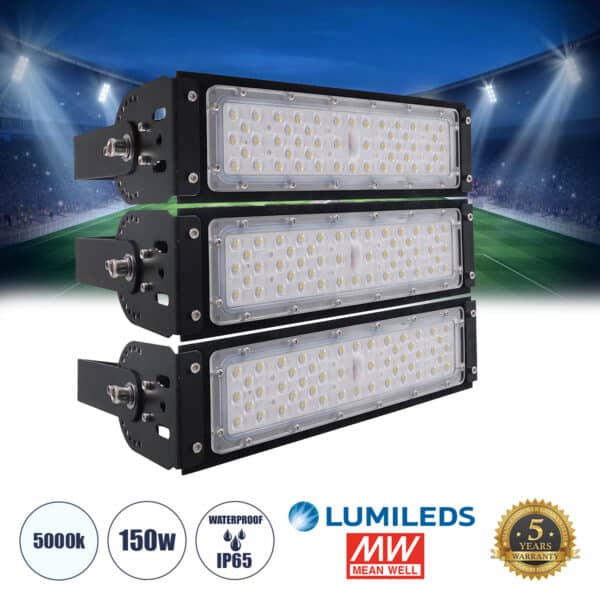 GloboStar® GOLIATH 90100-3 LED Προβολέας Γηπέδου - Φωτιστικό Tunnel 150W 24000LM 75°*135° AC 100-277V IP65 - Ψυχρό Λευκό 5000K - MeanWell Driver & LumiLEDs Chip - 5 Years Warranty | 313,71 €