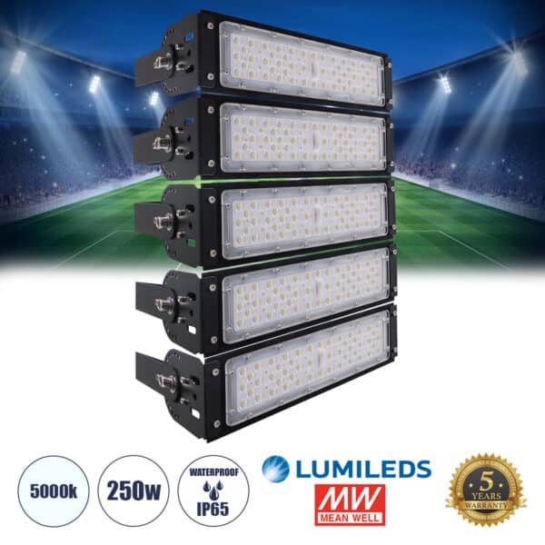 GloboStar® GOLIATH 90100-5 LED Προβολέας Γηπέδου - Φωτιστικό Tunnel 250W 40000LM 75°*135° AC 100-277V IP65 - Ψυχρό Λευκό 5000K - MeanWell Driver & LumiLEDs Chip - 5 Years Warranty | 522,59 €