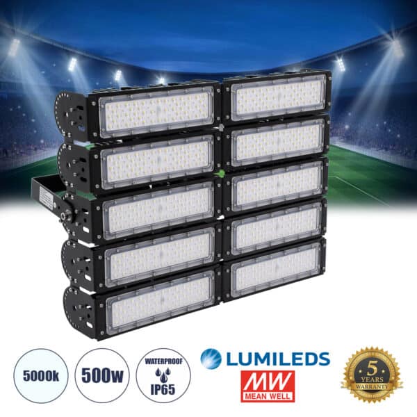 GloboStar® GOLIATH 90104 LED Προβολέας Γηπέδου - Φωτιστικό Tunnel 500W 80000LM 75°*135° AC 100-277V IP65 - Ψυχρό Λευκό 5000K - MeanWell Driver & LumiLEDs Chip - 5 Years Warranty | 734,04 €