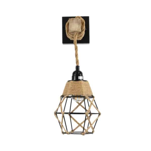 GloboStar® BELLARIVA 01961 Boho Φωτιστικό Τοίχου - Απλίκα Μονόφωτο 1 x E27 AC 220-240V IP20 - Μ10 x Π30 x Υ43cm - Μαύρο Μεταλλικό με Ξύλο και Μπεζ Σχοινί Πλεγμα | 39,37 €