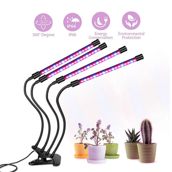 100497 Grow Light LED Ανάπτυξης Φυτών Γλάστρας με 4 Κινούμενες Κεφαλές & Βάση Μανταλάκι | 25,00 €