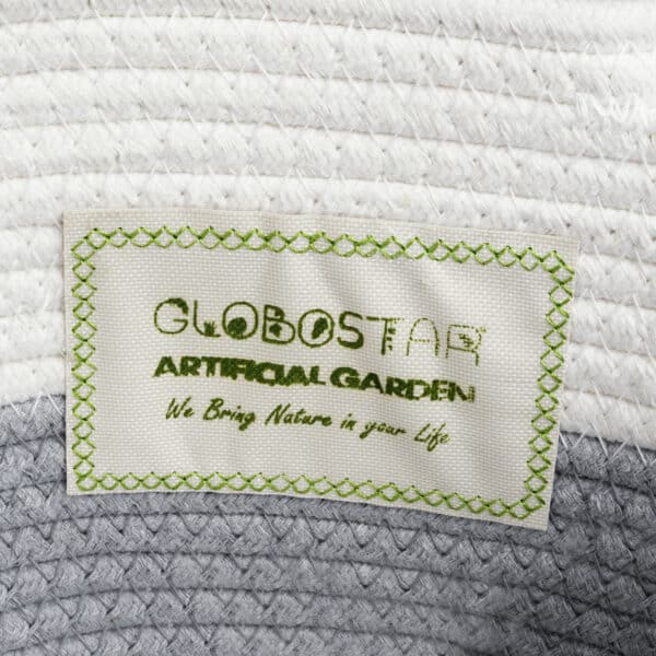 GloboStar® Artificial Garden KEFALONIA 20322 Διακοσμητικό Πλεκτό Καλάθι - Κασπώ Γλάστρα - Flower Pot Λευκό με Γκρι Φ25 x Υ25cm | 14,20 €