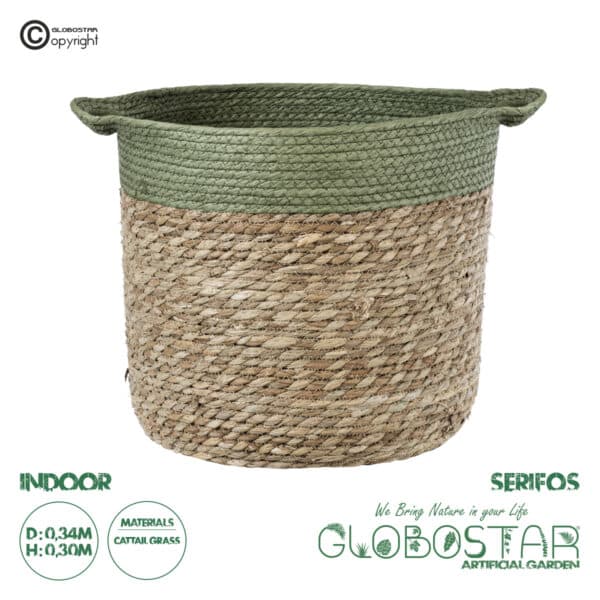 GloboStar® Artificial Garden SERIFOS 20328 Διακοσμητικό Πλεκτό Καλάθι - Κασπώ Γλάστρα - Flower Pot Μπεζ με Κυπαρισσί Φ32cm x Υ28cm | 26,32 €