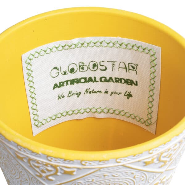 GloboStar® Artificial Garden RABAT 20518 Διακοσμητικό Κεραμικό Κασπώ Γλάστρα - Flower Pot Λευκό με Κίτρινο Φ14 x Υ13cm | 13,67 €