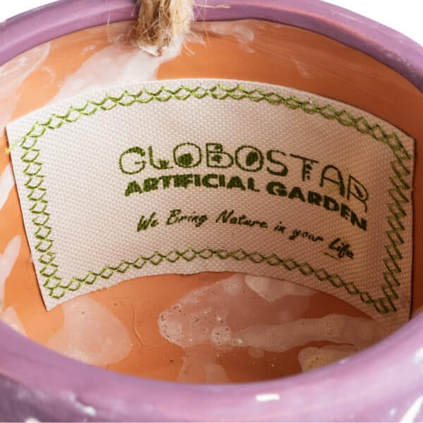 GloboStar® Artificial Garden NIGERIA 20529 Κρεμαστό Διακοσμητικό Κεραμικό Κασπώ Γλάστρα - Flower Pot Μωβ με Λευκό Φ12 x Υ11cm | 19,46 €