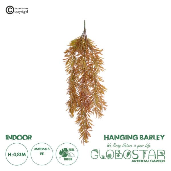 GloboStar® Artificial Garden HANGING BARLEY 20856 Τεχνητό Διακοσμητικό Κρεμαστό Φυτό Κριθάρι Μ26 x Π15 x Υ81cm | 8,75 €