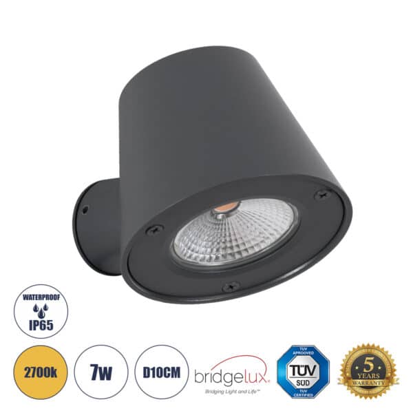 GloboStar® GARDENIA 60798 Φωτιστικό Τοίχου - Απλίκα Αρχιτεκτονικού Φωτισμού Εσωτερικού/Εξωτερικού Χώρου Up or Down LED 7W 700lm 60° AC220-240V Αδιάβροχο IP65 - Σώμα Αλουμινίου & Tempered Glass - Μ9.5 x Π13 x Υ7.7cm - Θερμό Λευκό 2700K - Γκρι Ανθρακί - Bridgelux Chip - 5 Years Warranty | 51,57 €