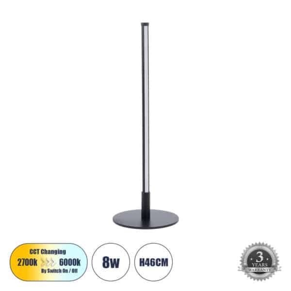 GloboStar® DALUMA 60467 Επιτραπέζιο Φωτιστικό LED CCT 8W 880lm 200° AC 220-240V - Εναλλαγή Φωτισμού μέσω On/Off All In One Ψυχρό 6000k+Φυσικό 4500k+Θερμό 2700k Μ15 x Π15 x Υ46cm - Mαύρο - 3 Χρόνια Εγγύηση | 33,01 €