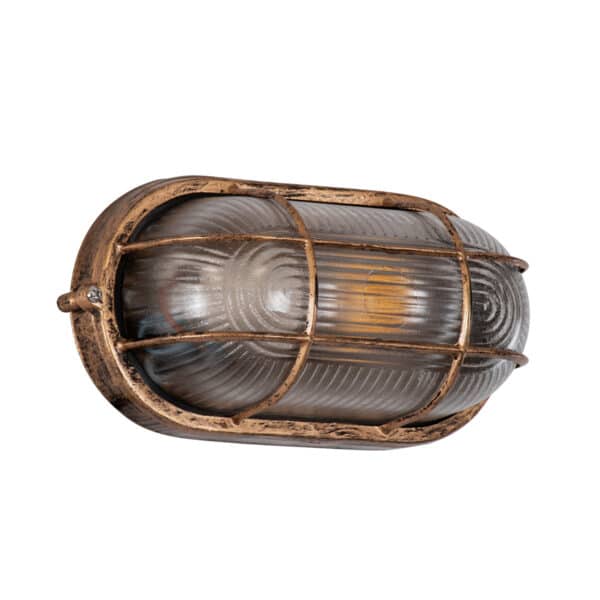 GloboStar® BOATLIGHT 61584 Vintage Industrial Φωτιστικό Τοίχου - Απλίκα - Καραβοχελώνα Εξωτερικού Χώρου Μονόφωτο 1 x E27 AC220-240V Αδιάβροχο IP65 - Σώμα Αλουμινίου & Tempered Glass - Μ21 x Π10.4 x Υ9cm - Αντικέ Μπρονζέ - Οβάλ - 5 Years Warranty | 6,58 €