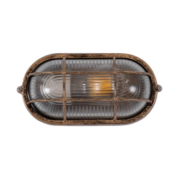 GloboStar® BOATLIGHT 61584 Vintage Industrial Φωτιστικό Τοίχου - Απλίκα - Καραβοχελώνα Εξωτερικού Χώρου Μονόφωτο 1 x E27 AC220-240V Αδιάβροχο IP65 - Σώμα Αλουμινίου & Tempered Glass - Μ21 x Π10.4 x Υ9cm - Αντικέ Μπρονζέ - Οβάλ - 5 Years Warranty | 6,58 €