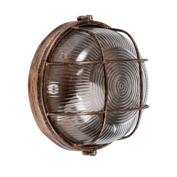 GloboStar® BOATLIGHT 61587 Vintage Industrial Φωτιστικό Τοίχου - Απλίκα - Καραβοχελώνα Εξωτερικού Χώρου Μονόφωτο 1 x E27 AC220-240V Αδιάβροχο IP65 - Σώμα Αλουμινίου & Tempered Glass - Φ17.5 x Υ9cm - Αντικέ Μπρονζέ - Στρόγγυλο - 5 Years Warranty | 6,71 €