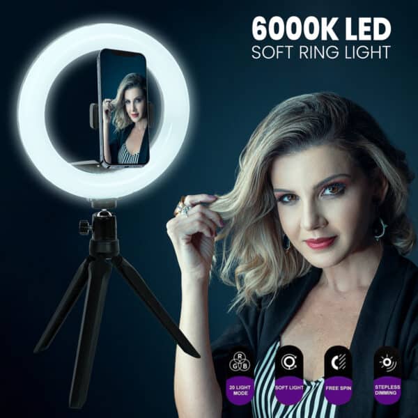 GloboStar® 75800 Professional Digital Ring Light Φ20cm LED SMD 20W 2000lm 180° DC 5V με Καλώδιο Τροφοδοσίας USB - Ενσωματωμένο Χειριστήριο Εναλλαγής Χρωμάτων & 1 Βάση Τηλεφώνου - Πολύχρωμο RGBW+WW Dimmable | 17,63 €