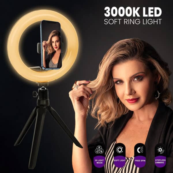 GloboStar® 75800 Professional Digital Ring Light Φ20cm LED SMD 20W 2000lm 180° DC 5V με Καλώδιο Τροφοδοσίας USB - Ενσωματωμένο Χειριστήριο Εναλλαγής Χρωμάτων & 1 Βάση Τηλεφώνου - Πολύχρωμο RGBW+WW Dimmable | 17,63 €