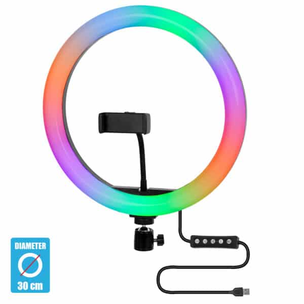 GloboStar® 75802 Professional Digital Ring Light Φ30cm LED SMD 40W 4000lm 180° DC 5V με Καλώδιο Τροφοδοσίας USB - Ενσωματωμένο Χειριστήριο Εναλλαγής Χρωμάτων & 1 Βάση Τηλεφώνου - Πολύχρωμο RGBW+WW Dimmable | 25,49 €