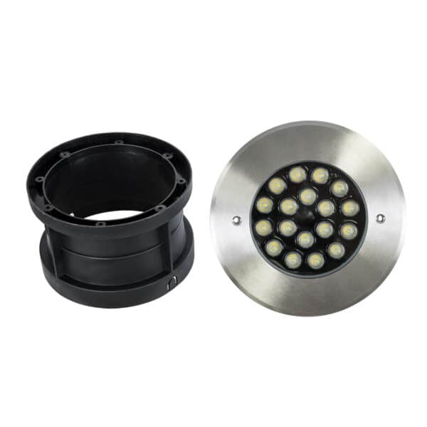 GloboStar® UNDERGROUND-SINA 90572 Χωνευτό Φωτιστικό Σποτ Δαπέδου LED 18W 1710lm 15° DC 24V Αδιάβροχο IP68 Φ20 x Υ11cm Φυσικό Λευκό 4500K - Ανοξείδωτο Ατσάλι - 3 Χρόνια Εγγύηση | 43,42 €