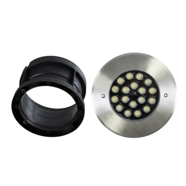 GloboStar® UNDERGROUND-SINA 90572 Χωνευτό Φωτιστικό Σποτ Δαπέδου LED 18W 1710lm 15° DC 24V Αδιάβροχο IP68 Φ20 x Υ11cm Φυσικό Λευκό 4500K - Ανοξείδωτο Ατσάλι - 3 Χρόνια Εγγύηση | 43,42 €