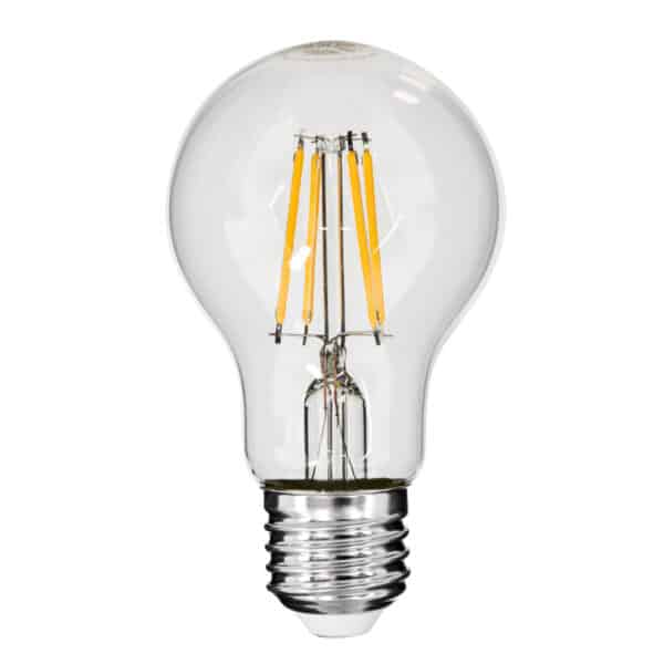 GloboStar® 99006 Λάμπα LED Long Filament E27 A60 Γλόμπος 6W 600lm 360° AC 220-240V IP20 Φ6 x Υ10.5cm Θερμό Λευκό 2700K με Διάφανο Γυαλί - Dimmable - 3 Χρόνια Εγγύηση | 5,24 €