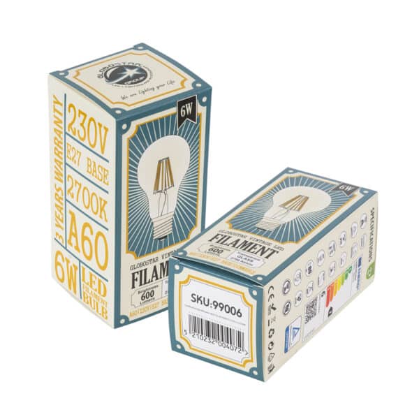 GloboStar® 99006 Λάμπα LED Long Filament E27 A60 Γλόμπος 6W 600lm 360° AC 220-240V IP20 Φ6 x Υ10.5cm Θερμό Λευκό 2700K με Διάφανο Γυαλί - Dimmable - 3 Χρόνια Εγγύηση | 5,24 €