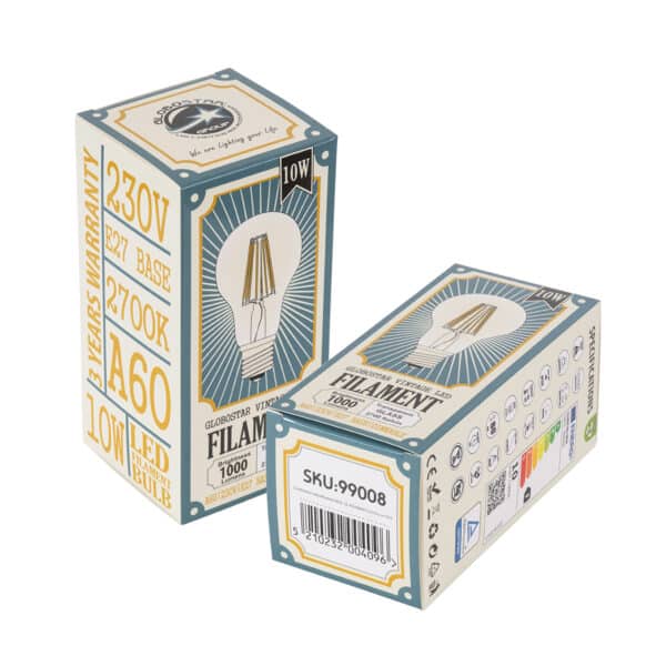 GloboStar® 99008 Λάμπα LED Long Filament E27 A60 Γλόμπος 10W 1000lm 360° AC 220-240V IP20 Φ6 x Υ10.5cm Θερμό Λευκό 2700K με Διάφανο Γυαλί - Dimmable - 3 Years Warranty | 7,08 €