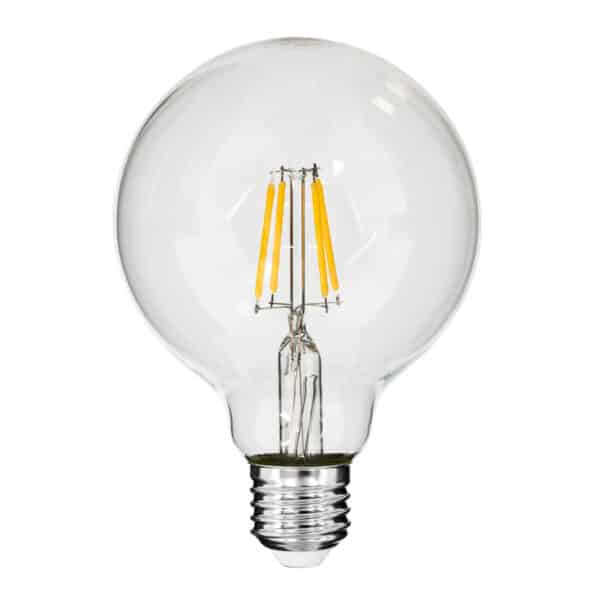 GloboStar® 99009 Λάμπα LED Long Filament E27 G95 Γλόμπος 4W 400lm 360° AC 220-240V IP20 Φ9.5 x Υ13.5cm Θερμό Λευκό 2700K με Διάφανο Γυαλί - Dimmable - 3 Years Warranty | 5,14 €