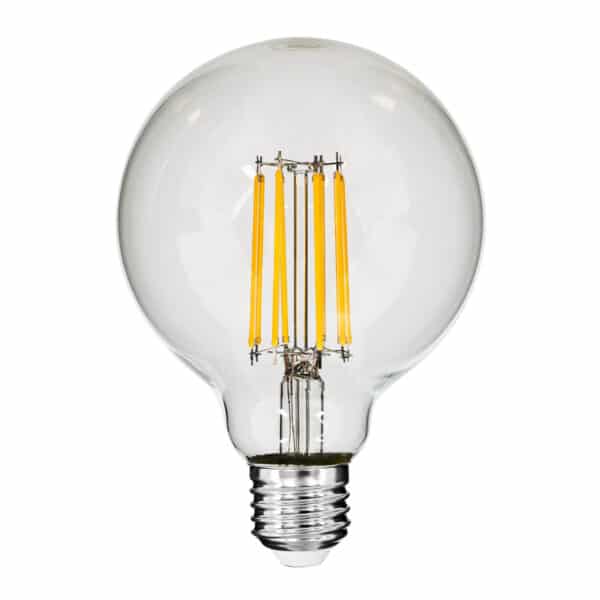 GloboStar® 99011 Λάμπα LED Long Filament E27 G95 Γλόμπος 12W 1200lm 360° AC 220-240V IP20 Φ9.5 x Υ13.5cm Θερμό Λευκό 2700K με Διάφανο Γυαλί - Dimmable - 3 Years Warranty | 8,72 €