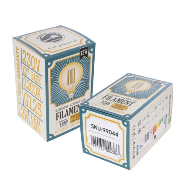 GloboStar® 99044 Λάμπα LED Long Filament E27 G125 Γλόμπος 12W 1080lm 360° AC 220-240V IP20 Φ12.5 x Υ18cm Ultra Θερμό Λευκό 2200K με Μελί Γυαλί - Dimmable - 3 Years Warranty | 10,52 €