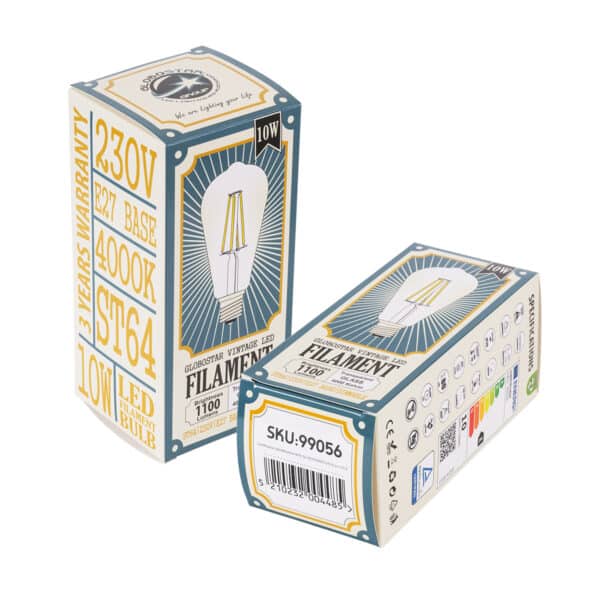 GloboStar® 99056 Λάμπα LED Long Filament E27 ST64 Αχλάδι 10W 1100lm 360° AC 220-240V IP20 Φ6.4 x Υ14cm Φυσικό Λευκό 4000K με Διάφανο Γυαλί - Dimmable - 3 Years Warranty | 7,71 €