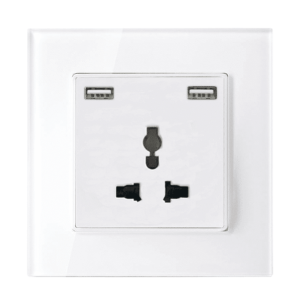 MULTI-FUNCT. SOCKET 16A WITH 2XUSB GLASS FRAME WH