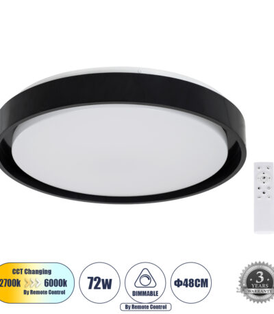 GloboStar® BARCHETTA 61399-S Πλαφονιέρα Οροφής LED CCT 72W 8306lm 120° AC 220-240V - Εναλλαγή Φωτισμού μέσω Τηλεχειριστηρίου All In One Ψυχρό 6000k+Φυσικό 4500k+Θερμό 2700k Dimmable Φ48cm - Χρυσό - 3 Years Warranty |